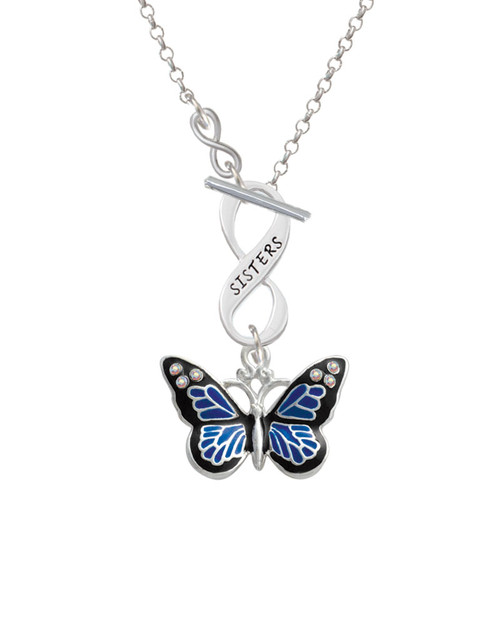 Large Blue Butterfly with 6 AB Crystals To Infinity Sisters Toggle Necklace