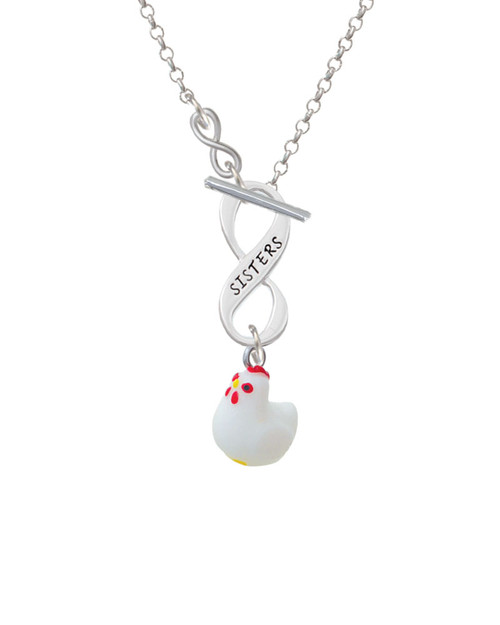 Resin White Chicken To Infinity Sisters Toggle Necklace