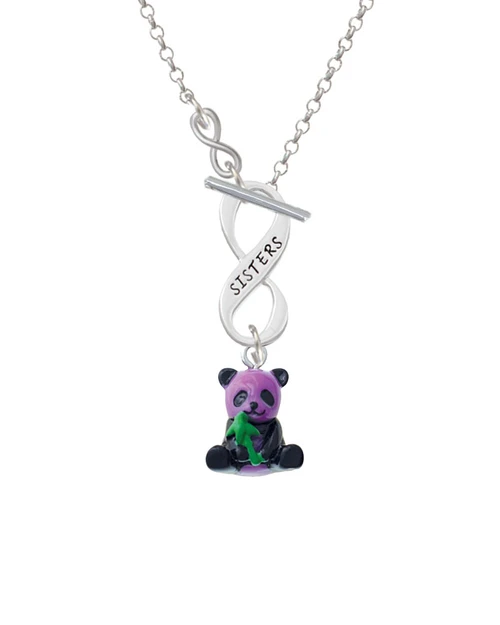 Resin Purple Panda Bear To Infinity Sisters Toggle Necklace