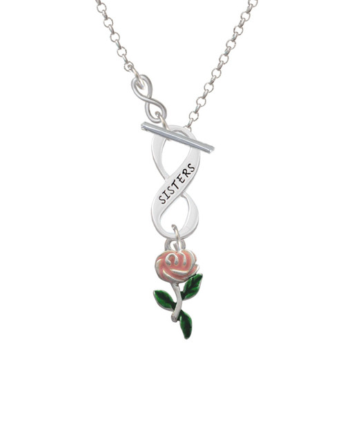Pink Rose Flower To Infinity Sisters Toggle Necklace
