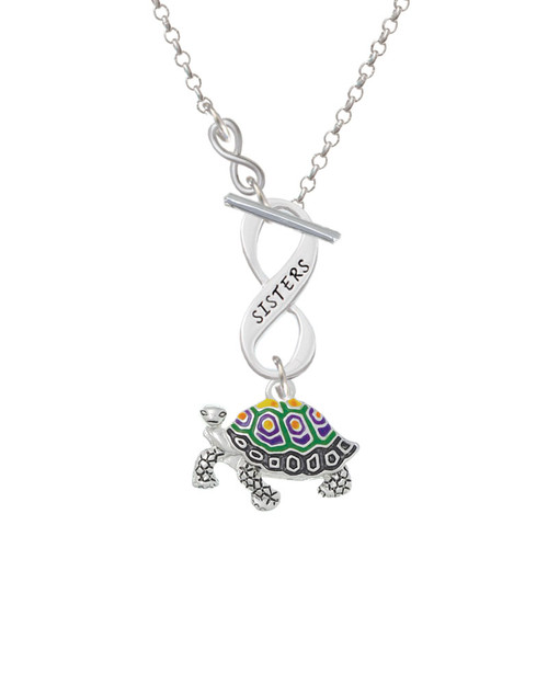 Enamel Side Turtle To Infinity Sisters Toggle Necklace