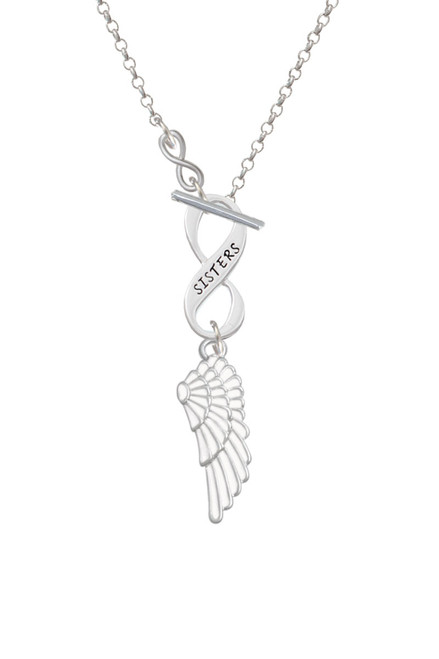 Large White Enamel Angel Wing To Infinity Sisters Toggle Necklace