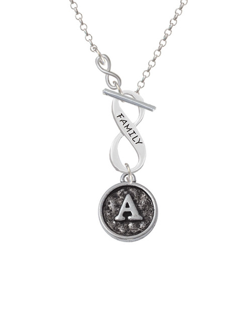 Antiqued Round Seal - Initial - A - To Infinity Family Toggle Necklace