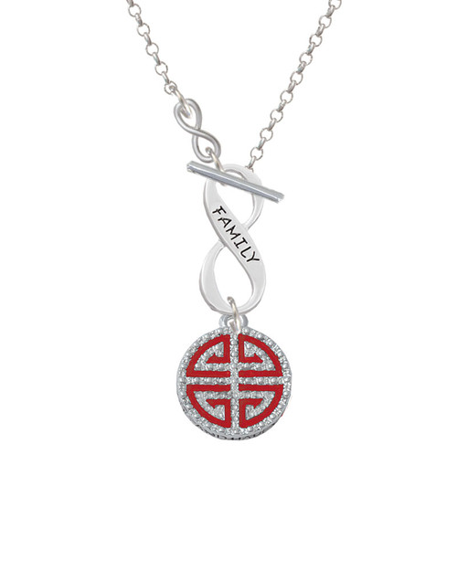 Red Chinese Blessing To Infinity Family Toggle Necklace