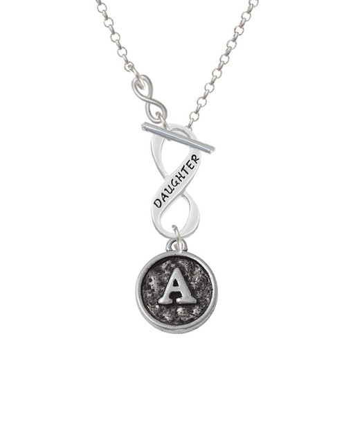 Antiqued Round Seal - Initial - A - To Infinity Daughter Toggle Necklace
