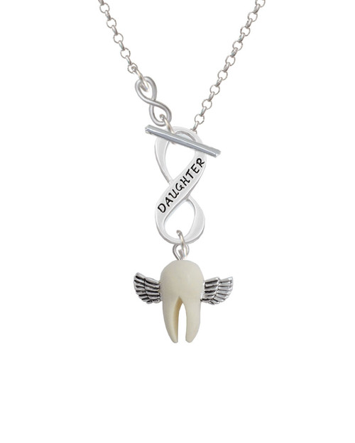White Tooth with Wings - Tooth Fairy To Infinity Daughter Toggle Necklace