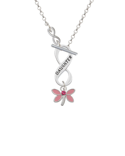 Pink Dragonfly with Crystal To Infinity Daughter Toggle Necklace