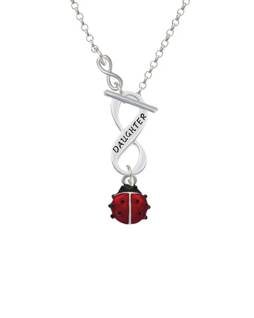 Mini Red Translucent Ladybug To Infinity Daughter Toggle Necklace