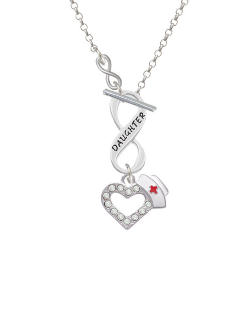 Small Crystal Heart with Nurse Hat To Infinity Daughter Toggle Necklace