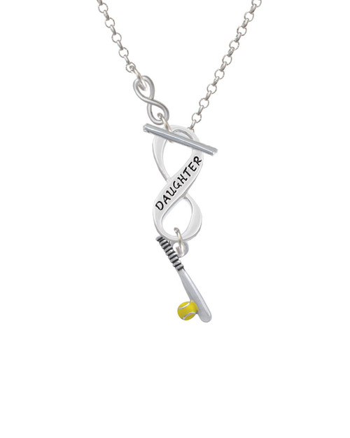 Enamel Softball and Bat To Infinity Daughter Toggle Necklace