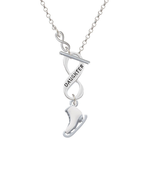 3-D White Ice Skate To Infinity Daughter Toggle Necklace