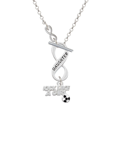 Kick Like a Girl with Enamel Soccer Ball To Infinity Daughter Toggle Necklace