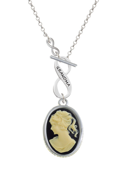 Oval - Black Cameo - To Infinity Grandma Toggle Necklace