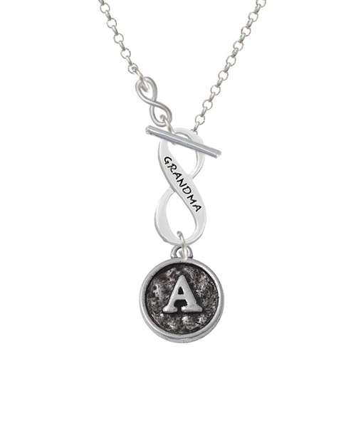 Antiqued Round Seal - Initial - A - To Infinity Grandma Toggle Necklace