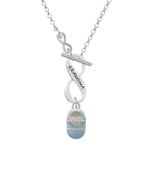 Light Blue Baby Shoe with Crystal Strap To Infinity Grandma Toggle Necklace