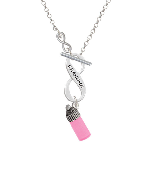 3-D Pink Baby Bottle To Infinity Grandma Toggle Necklace