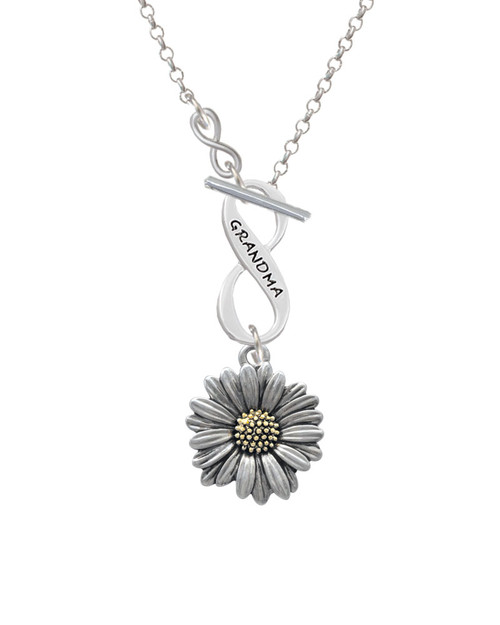 Large Two Tone Daisy Flower To Infinity Grandma Toggle Necklace