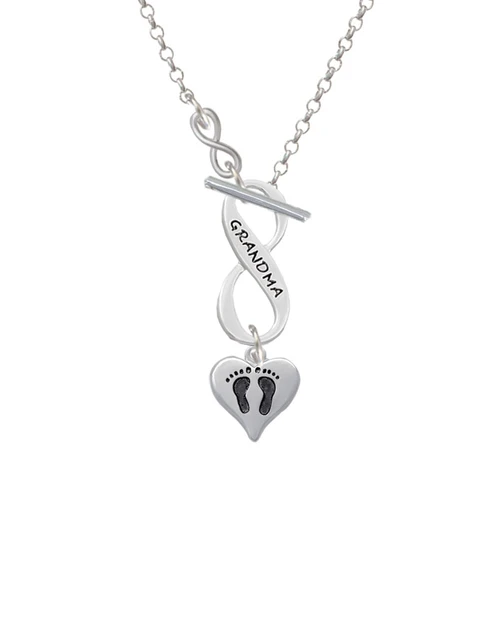 Small Heart with Baby Feet To Infinity Grandma Toggle Necklace