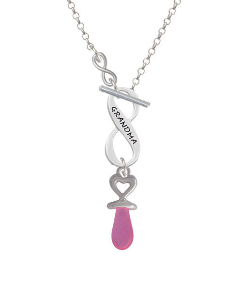 3-D Pink Baby Pacifier To Infinity Grandma Toggle Necklace