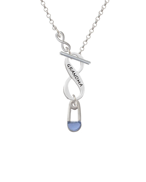 2-Sided Blue Baby Safety Pin To Infinity Grandma Toggle Necklace