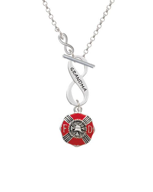 Red Enamel Fire Department Medallion To Infinity Grandma Toggle Necklace