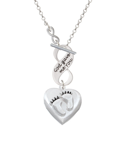 Baby Feet Heart Locket To Infinity God Gave Me You Toggle Necklace