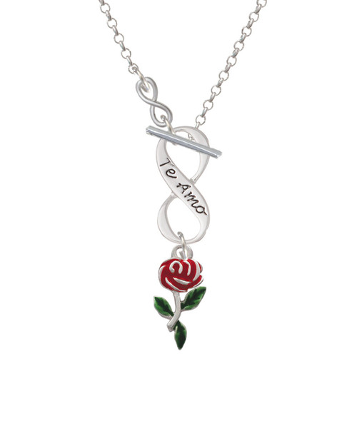 Red Rose Flower To Infinity Te Amo Toggle Necklace