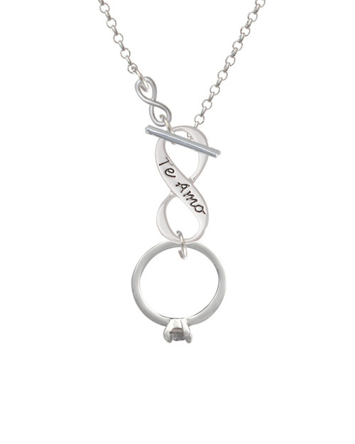 Large Engagement Ring with Crystal To Infinity Te Amo Toggle Necklace