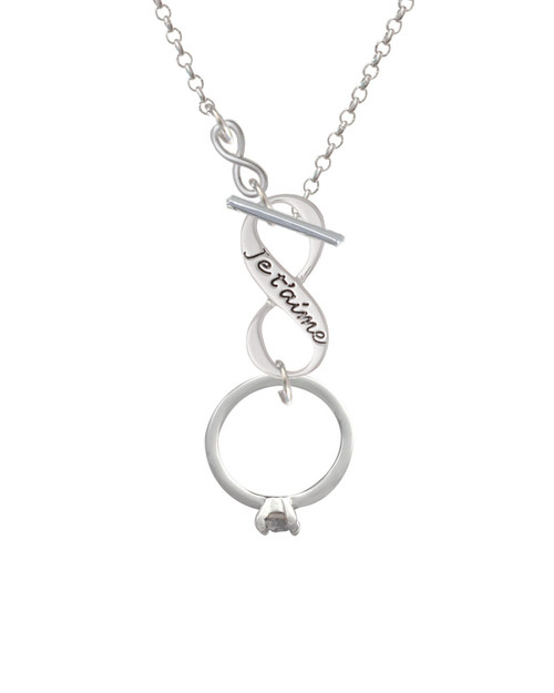 Large Engagement Ring with Crystal To Infinity Je t'aime Toggle Necklace