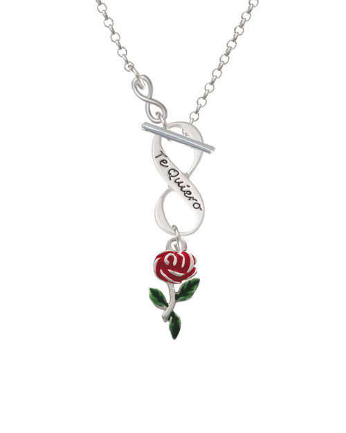 Red Rose Flower To Infinity Te Quiero Toggle Necklace