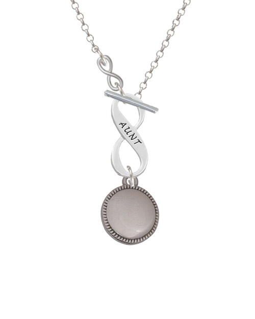 Stainless Steel Disc with Border To Infinity Aunt Toggle Necklace
