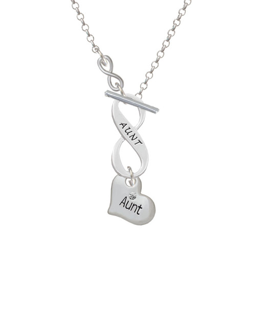 Small ''Aunt'' Heart with Clear Crystal To Infinity Aunt Toggle Necklace