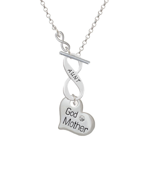 Large ''Godmother'' Heart with Clear Crystal To Infinity Aunt Toggle Necklace