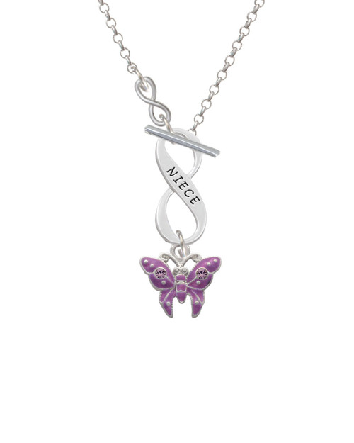 Hot Purple Butterfly with 2 Crystals To Infinity Niece Toggle Necklace