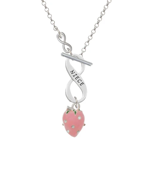 Large 3-D Pink Strawberry with Crystals To Infinity Niece Toggle Necklace