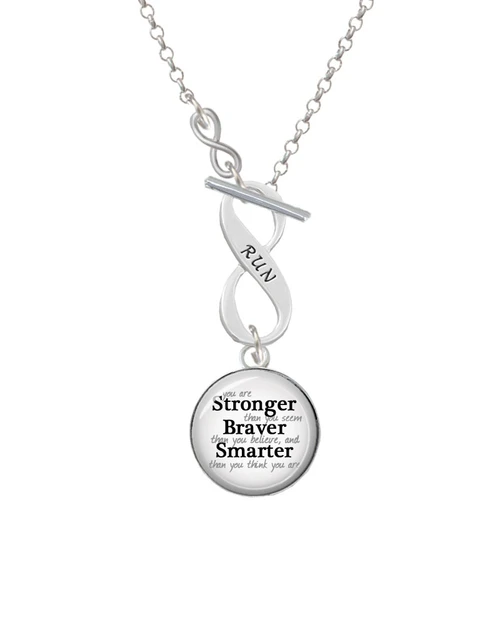 Domed Stronger Braver Smarter To Infinity Run Toggle Necklace