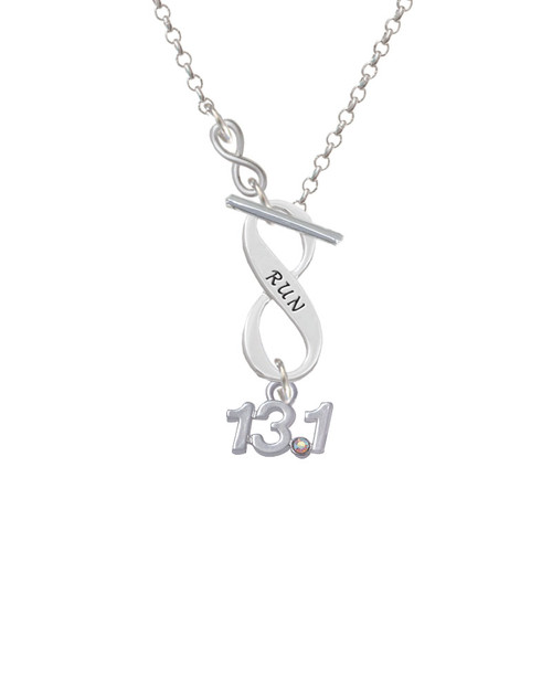 Half Marathon - 13.1 with Clear AB Crystal To Infinity Run Toggle Necklace