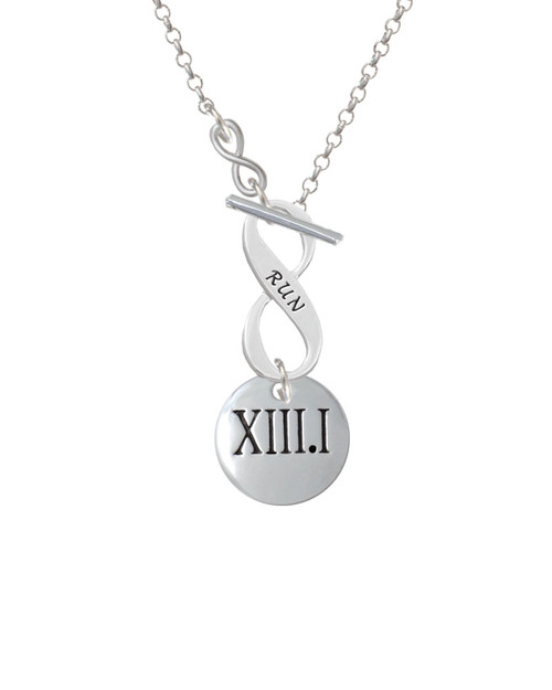Half Marathon Roman Numeral To Infinity Run Toggle Necklace