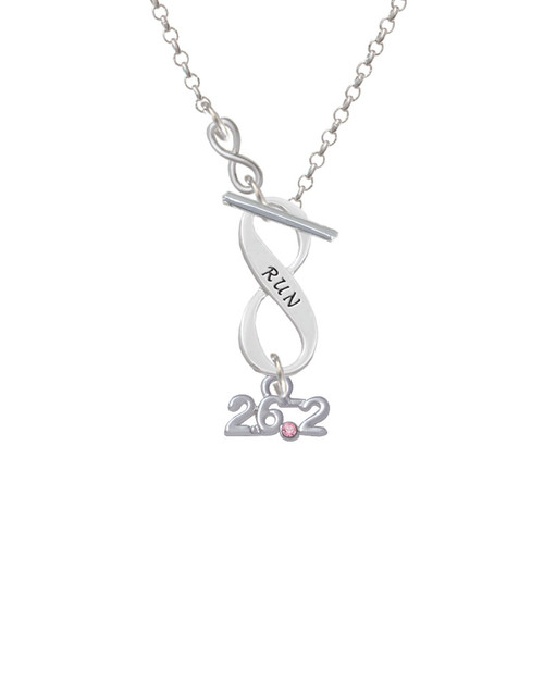Marathon - 26.2 with Pink Crystal To Infinity Run Toggle Necklace