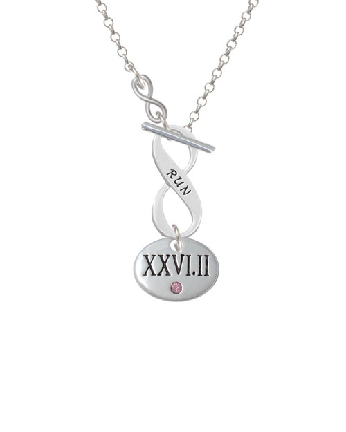Marathon with Pink Crystal Roman Numeral To Infinity Run Toggle Necklace