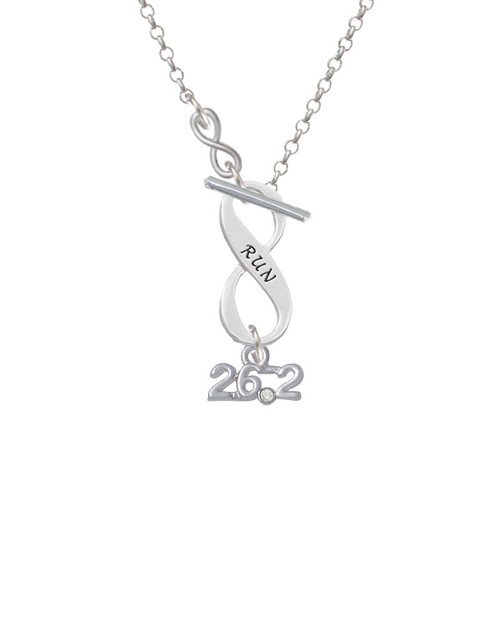 Marathon - 26.2 with Clear Crystal To Infinity Run Toggle Necklace