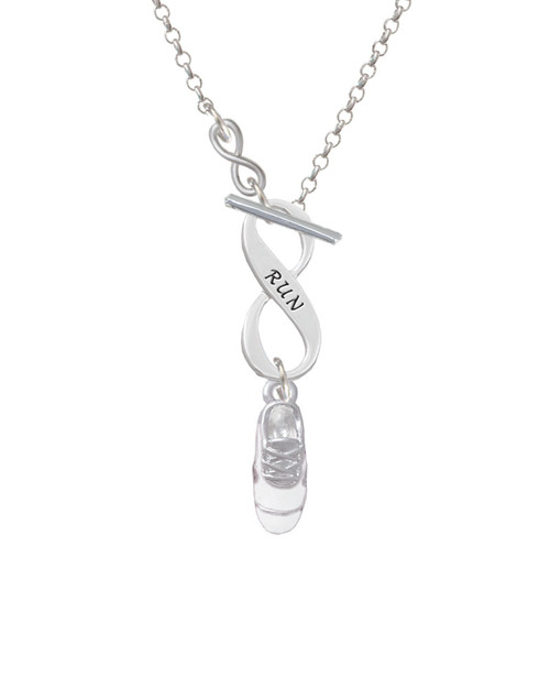 3-D White Running Shoe To Infinity Run Toggle Necklace