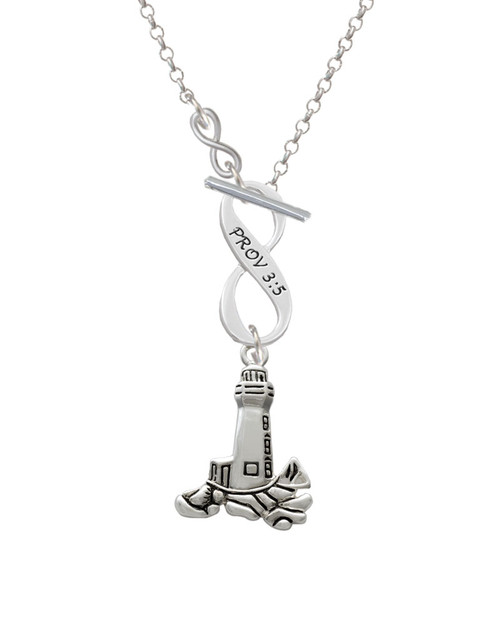 Antiqued Lighthouse To Infinity Proverbs 3:5 Toggle Necklace