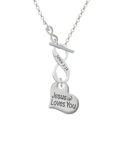 Large Jesus Loves You Heart To Infinity John 3:16 Toggle Necklace