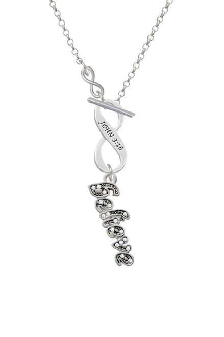 Script ''Believe'' with Clear Crystals To Infinity John 3:16 Toggle Necklace