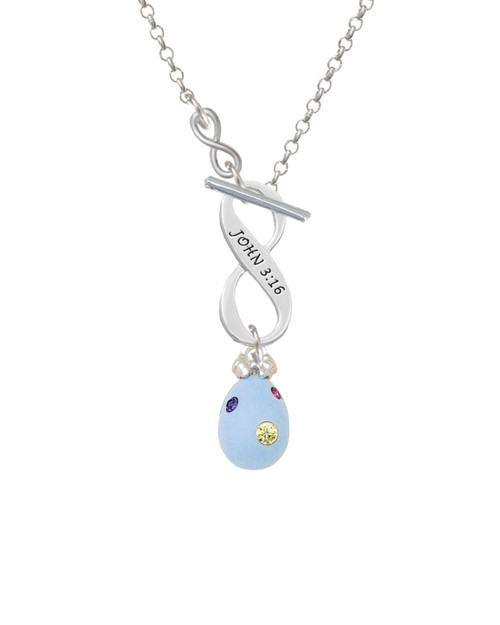 Light Blue Easter Egg with Multicolored Crystal Dots To Infinity John 3:16 Toggle Necklace