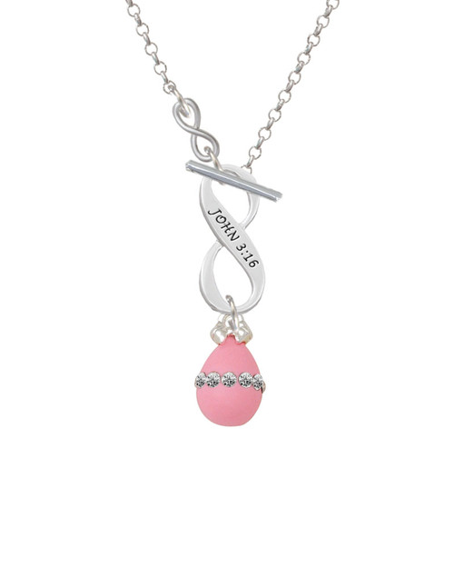 Pink Easter Egg with Clear Crystal Band To Infinity John 3:16 Toggle Necklace