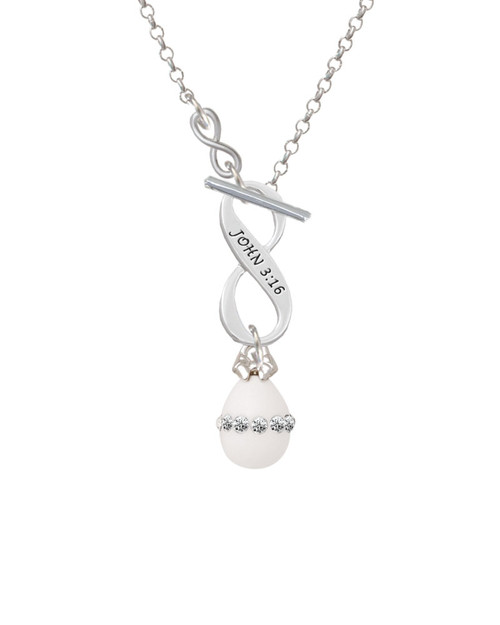 White Easter Egg with Clear Crystal Band To Infinity John 3:16 Toggle Necklace
