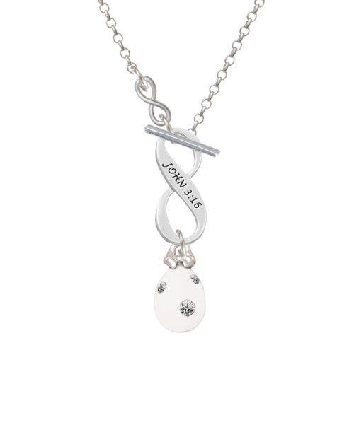 White Easter Egg with Clear Crystal Dots To Infinity John 3:16 Toggle Necklace