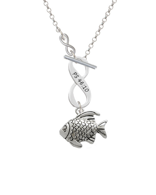 Antiqued Fish To Infinity Psalm 46:10 Toggle Necklace